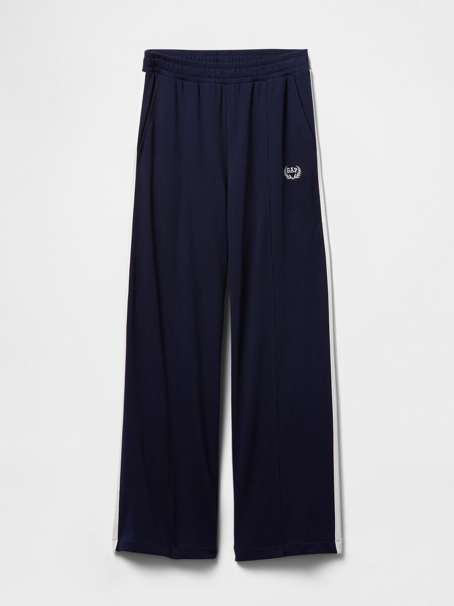 Navy blue cotton blend sports trousers_3