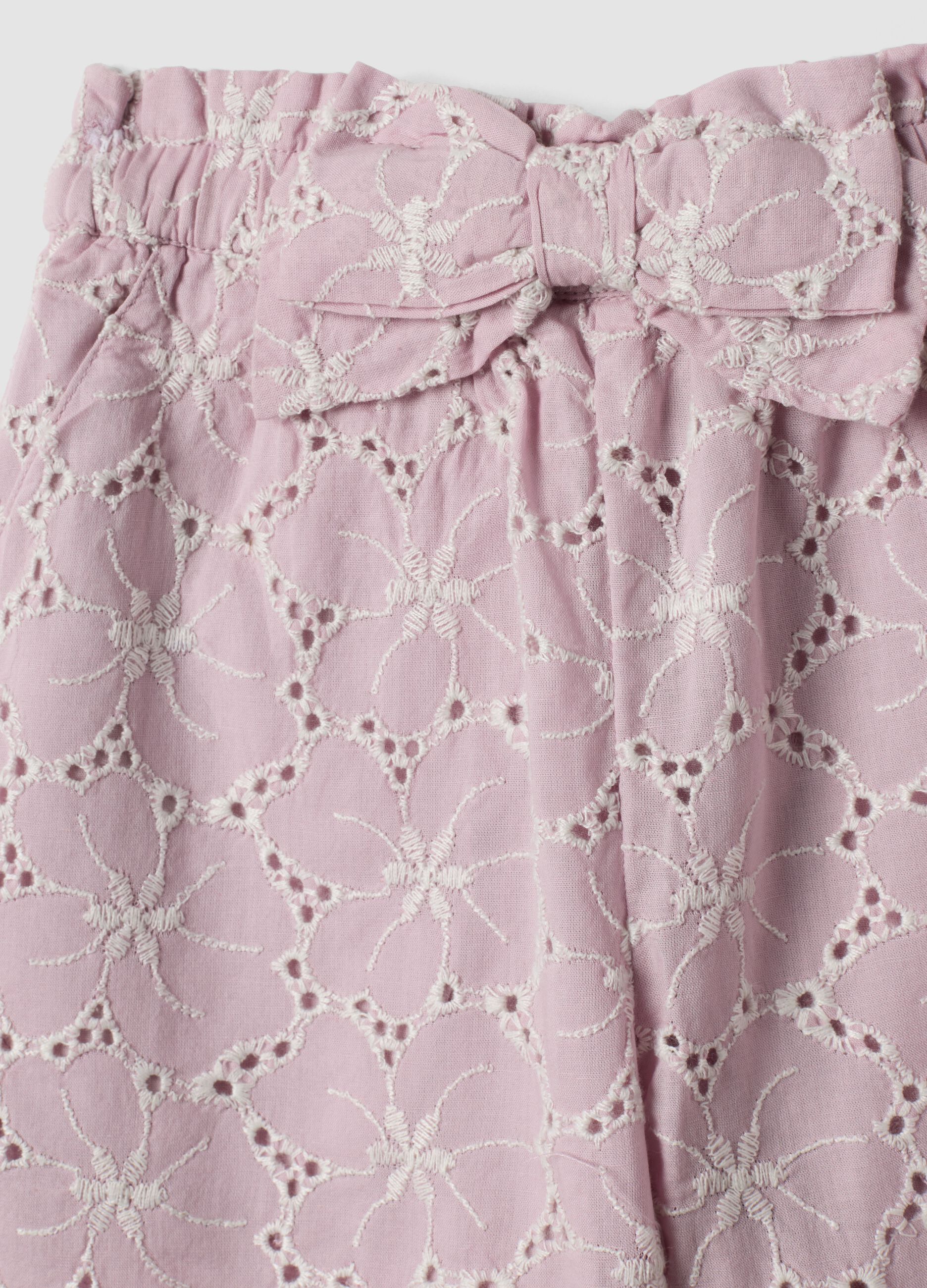 Pink palazzo trousers in pure broderie anglaise cotton