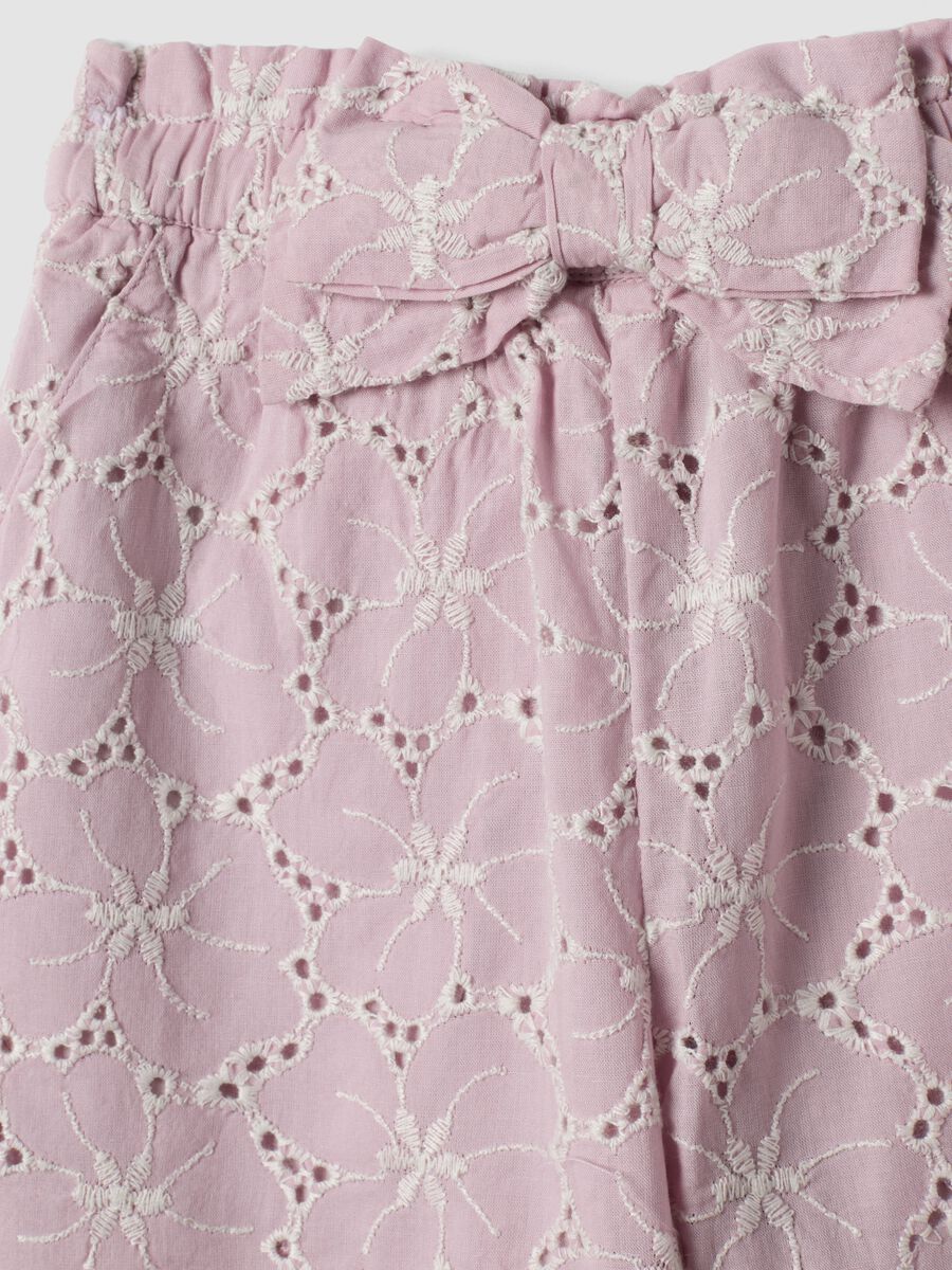 Pink palazzo trousers in pure broderie anglaise cotton_2
