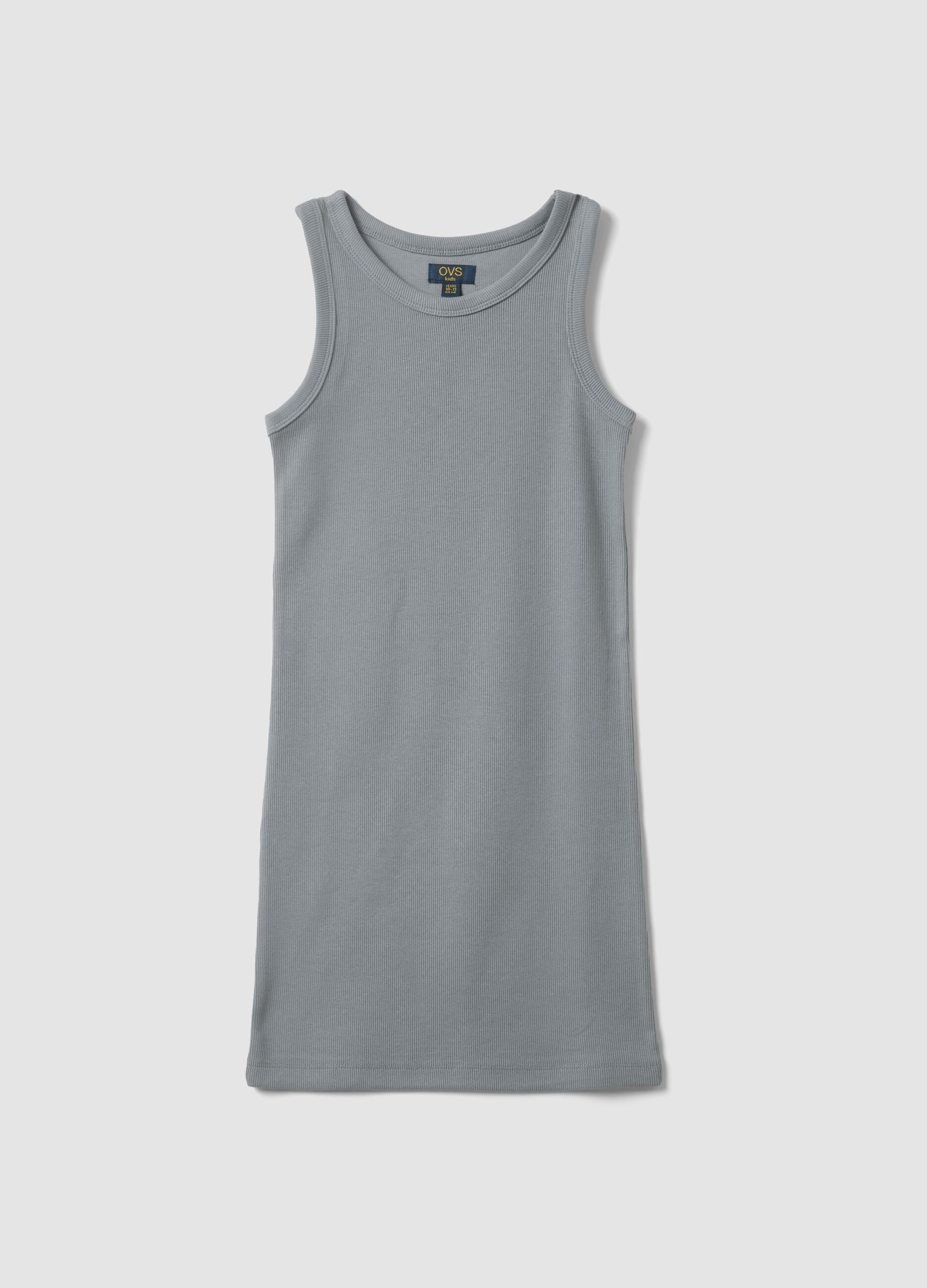 Girls&rsquo; fitted sleeveless dress in grey stretch cotton