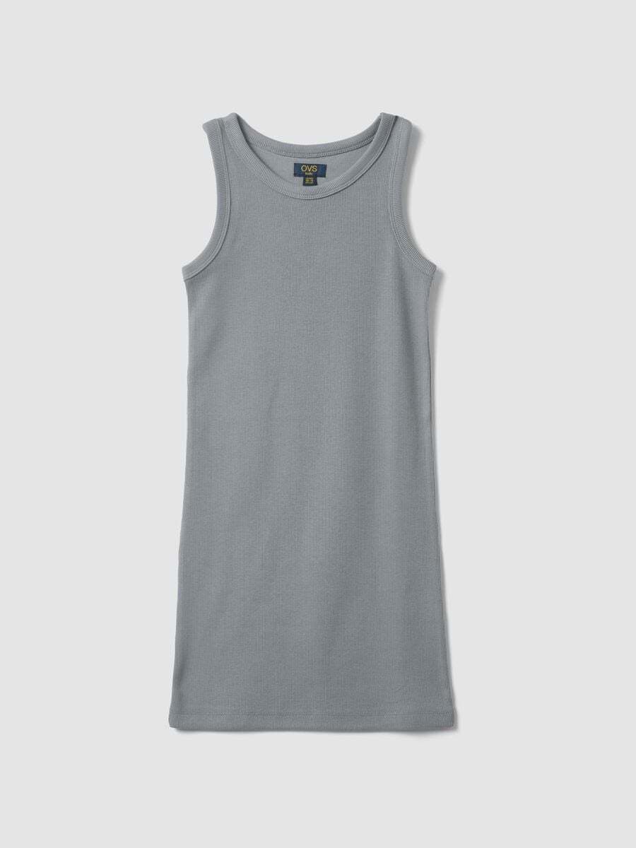 Girls&rsquo; fitted sleeveless dress in grey stretch cotton_3
