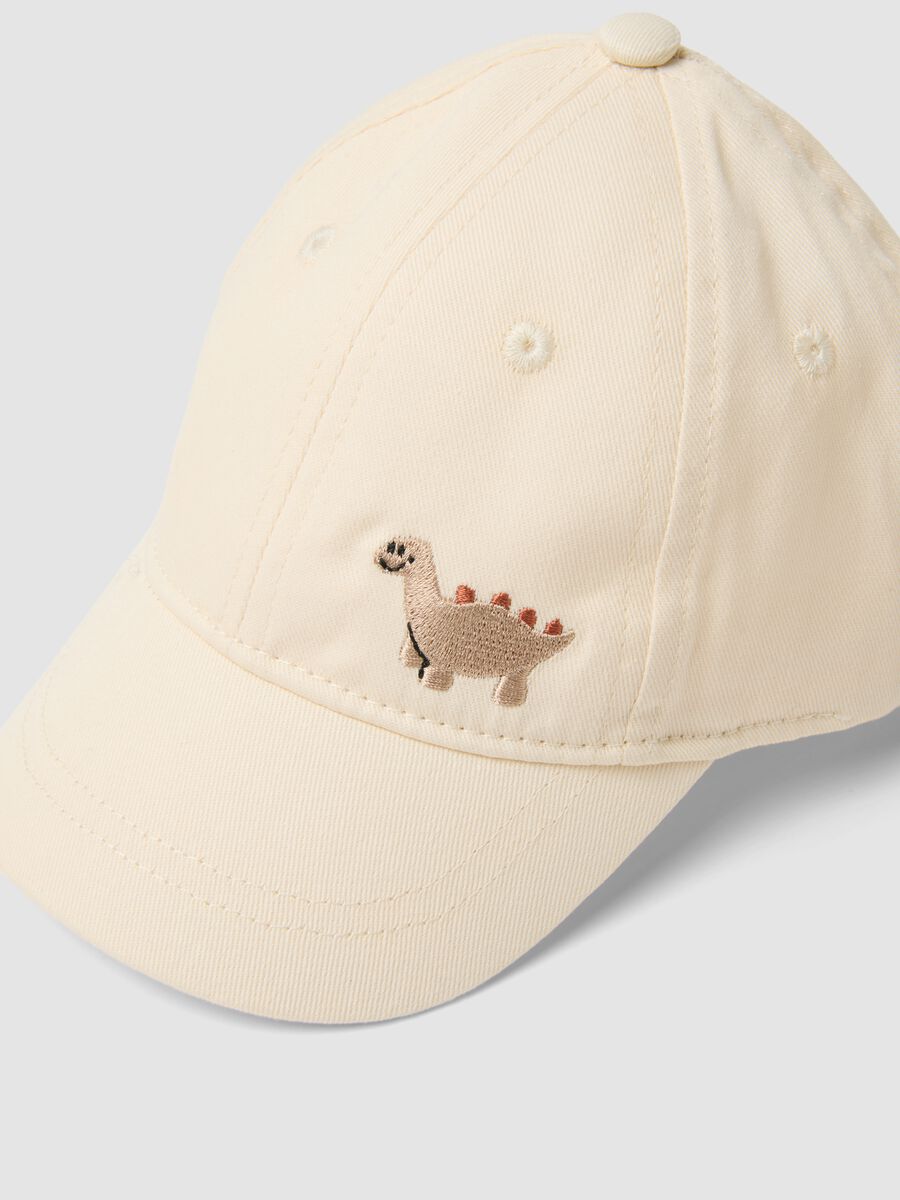 Cappello in puro cotone bianco da bimbo con dinosauro_1