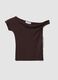 Brown stretch viscose T-shirt with Bardot neckline_0