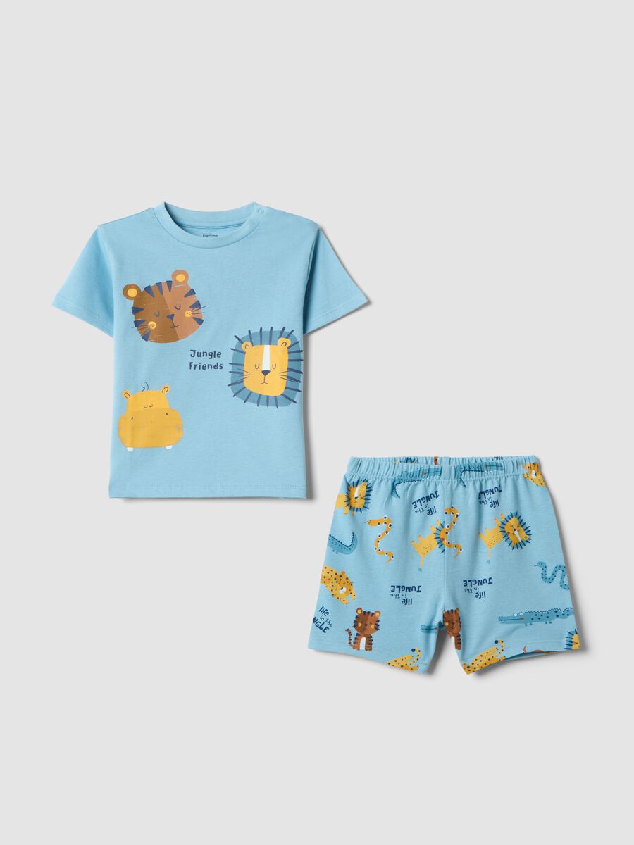 Pigiama in puro cotone azzurro da neonato regular fit con animali_0