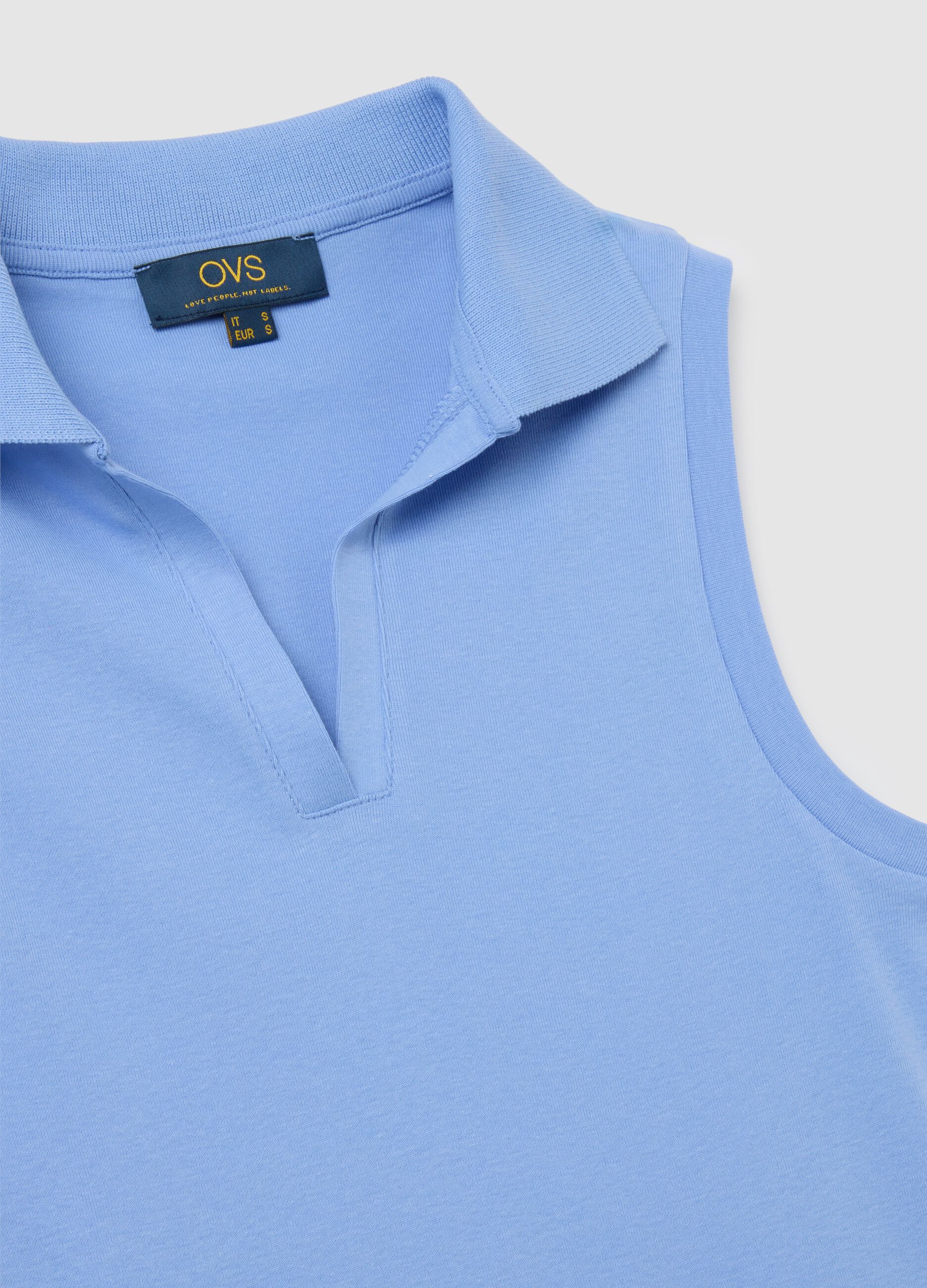 Women's Sleeveless Blue Cotton Top Slim Fit