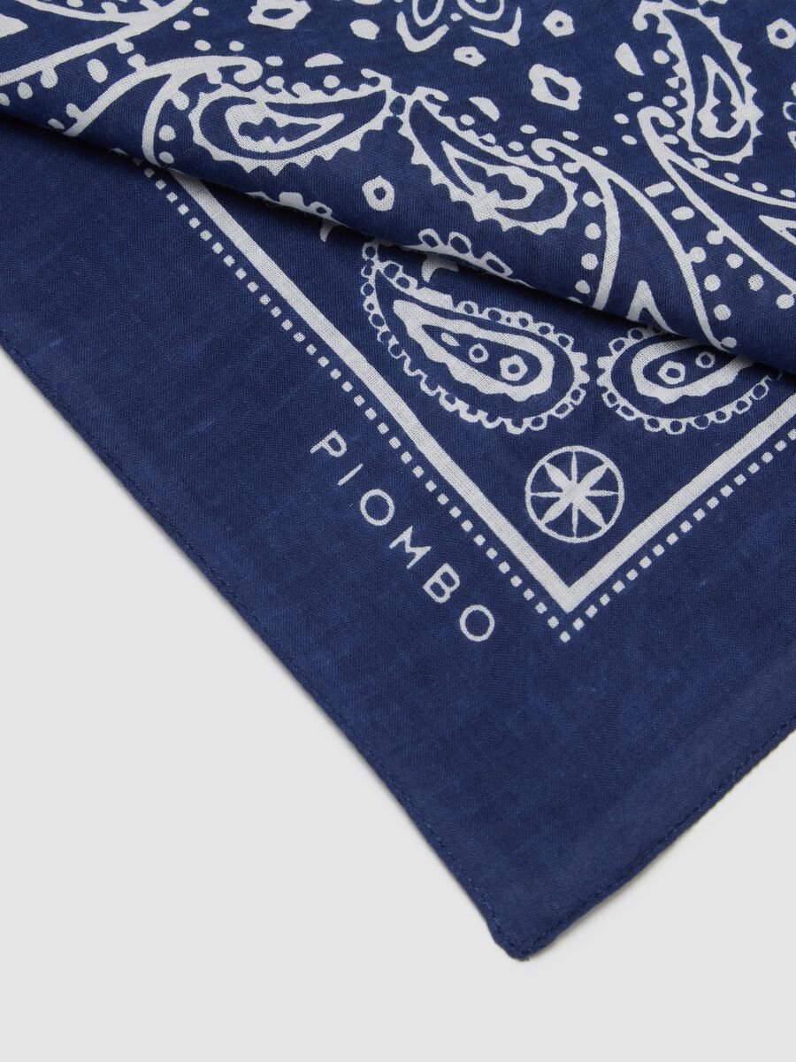 Blue Cotton and Lyocell Bandana with Paisley Pattern_3