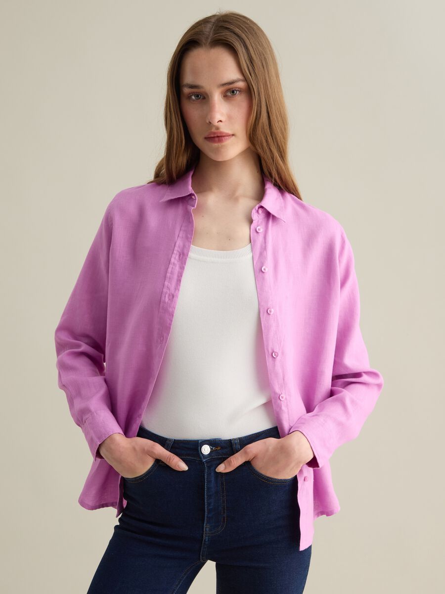 Regular-fit shirt in pink linen_1