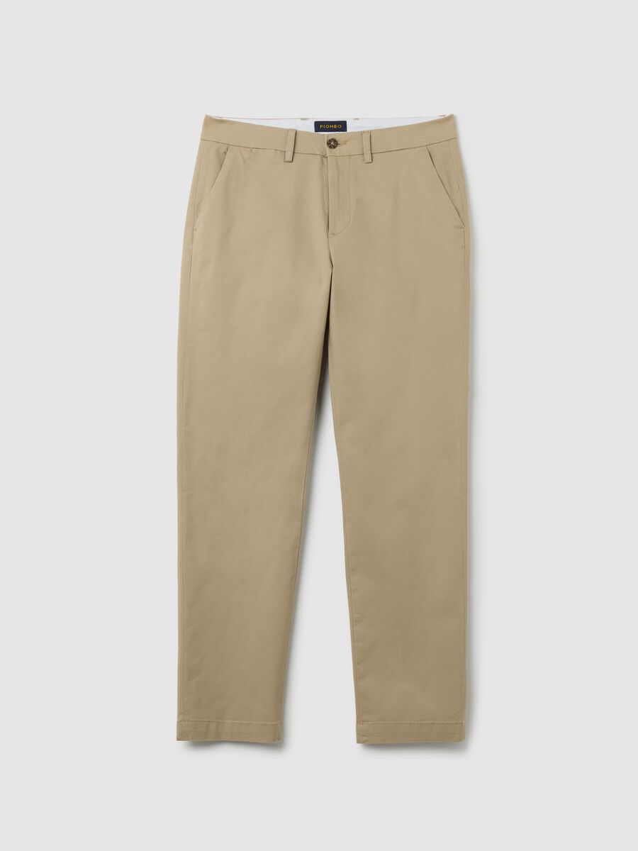 Beige Regular Fit Stretch Cotton Trousers_4