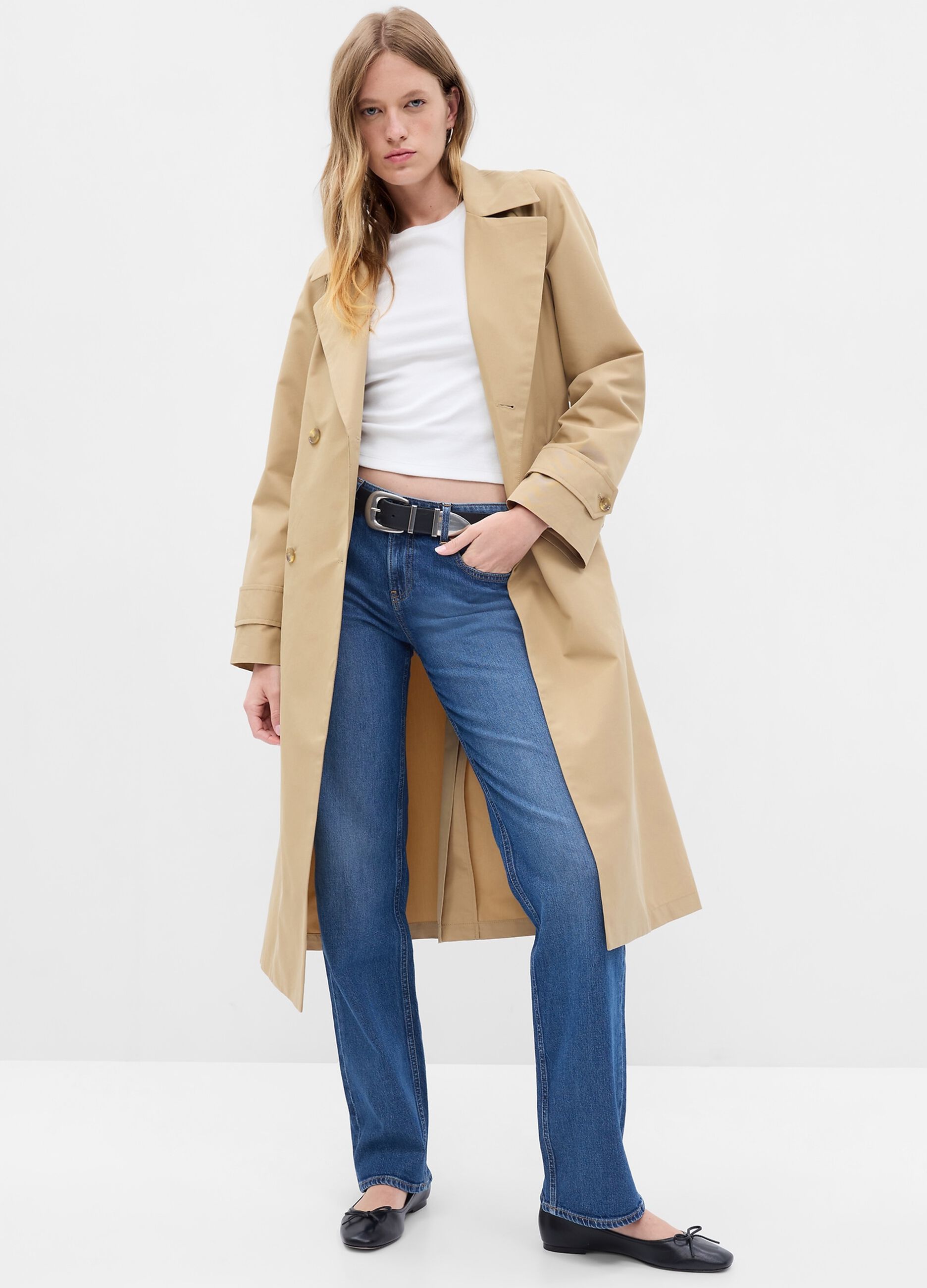 Long trench coat with raglan sleeves