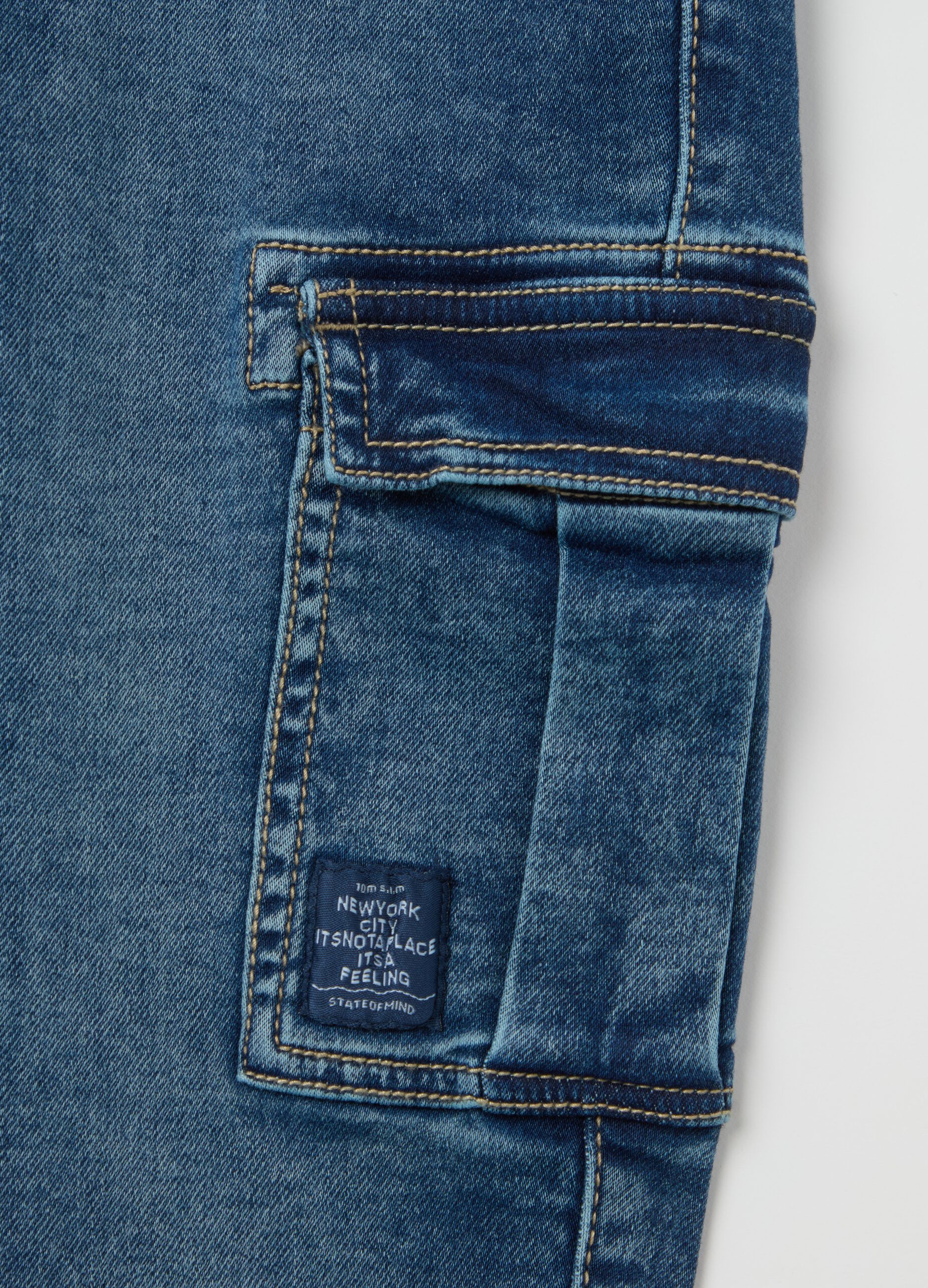 Cargo joggers in denim with drawstring