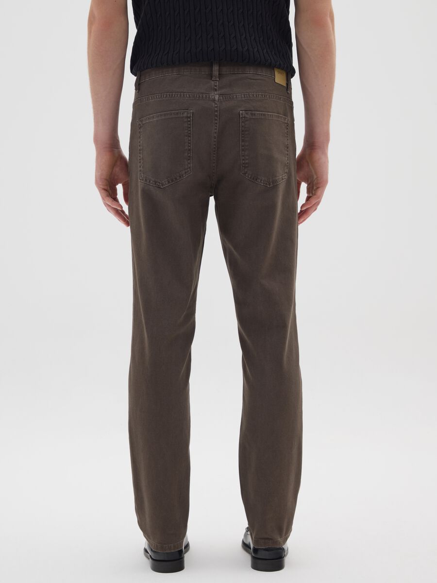 Brown slim fit stretch cotton trousers_3