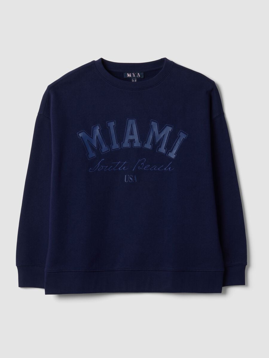 Blue cotton-blend sweatshirt with Miami slogan_0