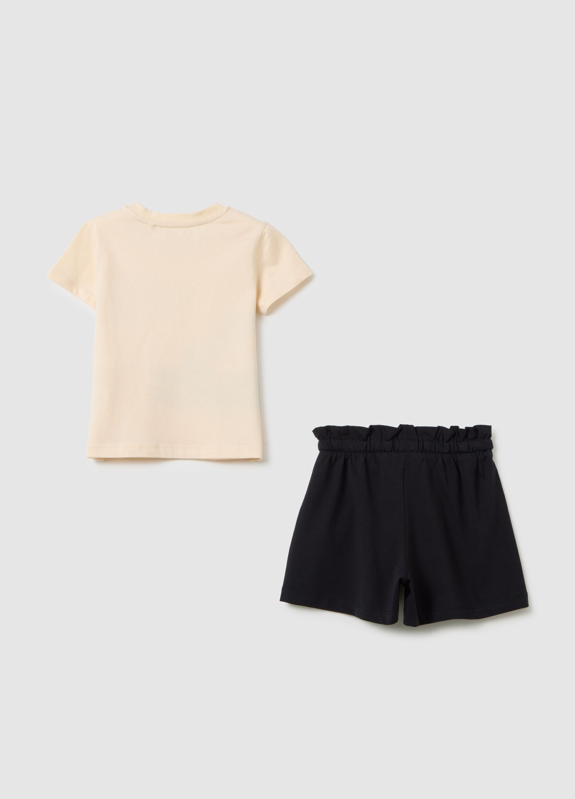 Set da bambina in puro cotone beige e shorts neri regular fit