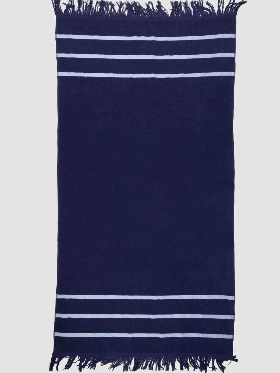 Telo mare blu in misto cotone con frange_1
