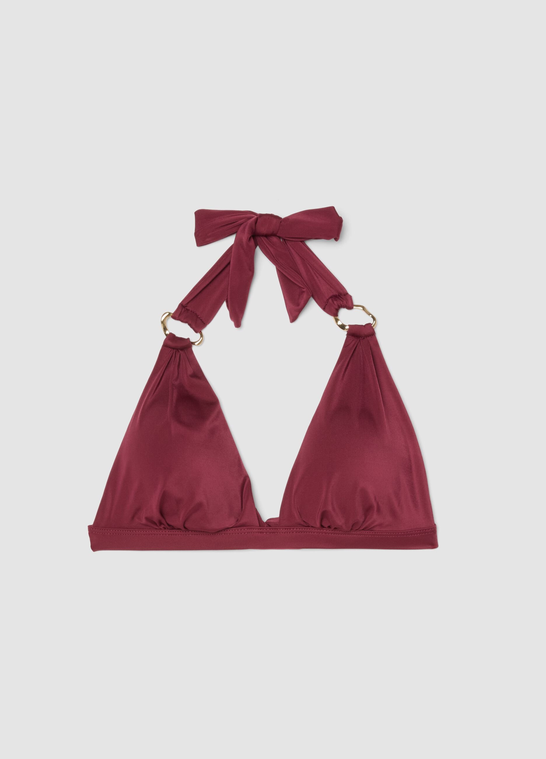 Top bikini a triangolo in tessuto elasticizzato rosso con fiocco