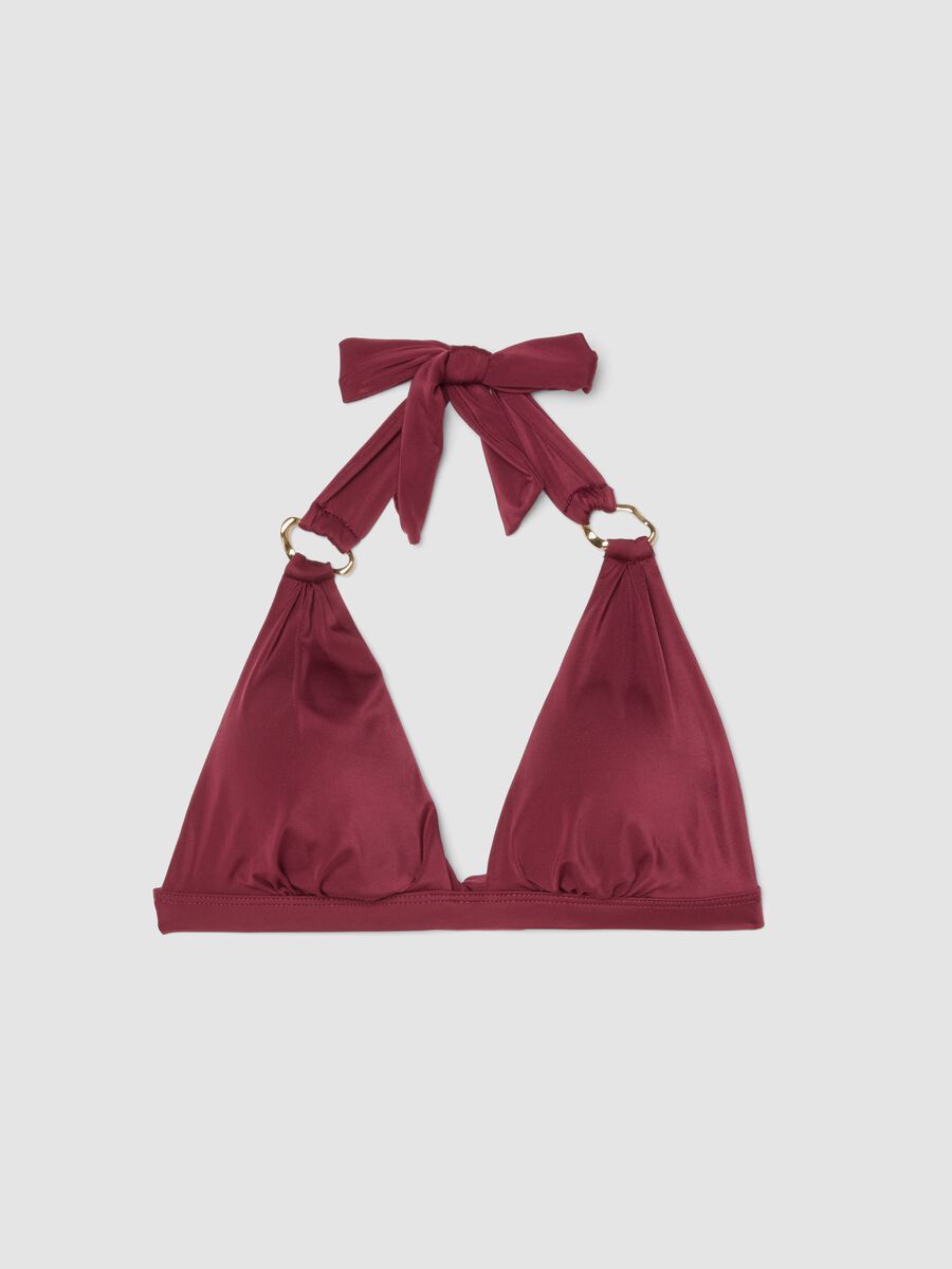 Top bikini a triangolo in tessuto elasticizzato rosso con fiocco_0