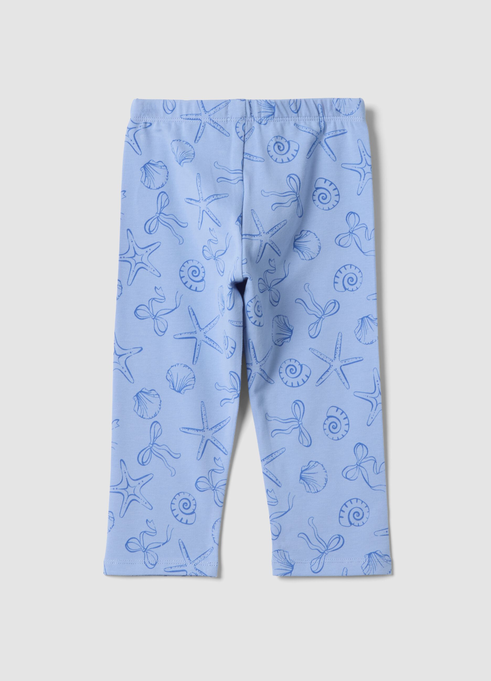Leggings skinny azzurri in cotone elasticizzato da bambina con stampe