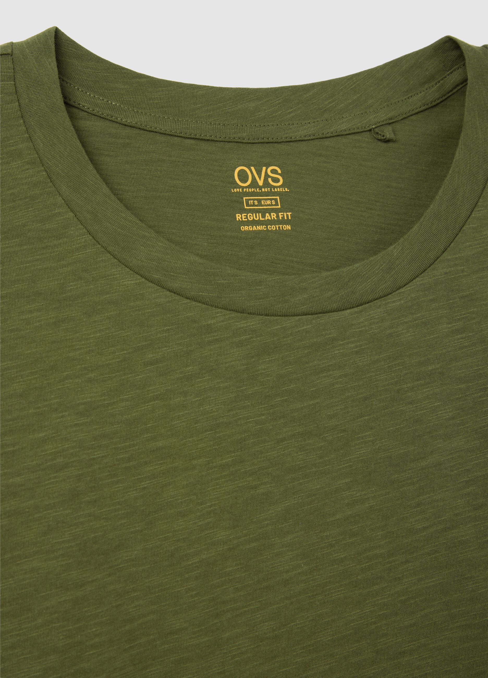 Short-sleeved green T-shirt in pure cotton