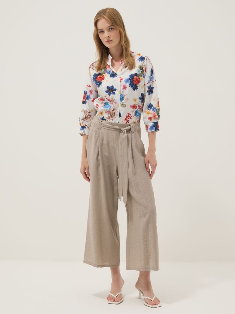 Beige viscose-blend trousers with belt_0