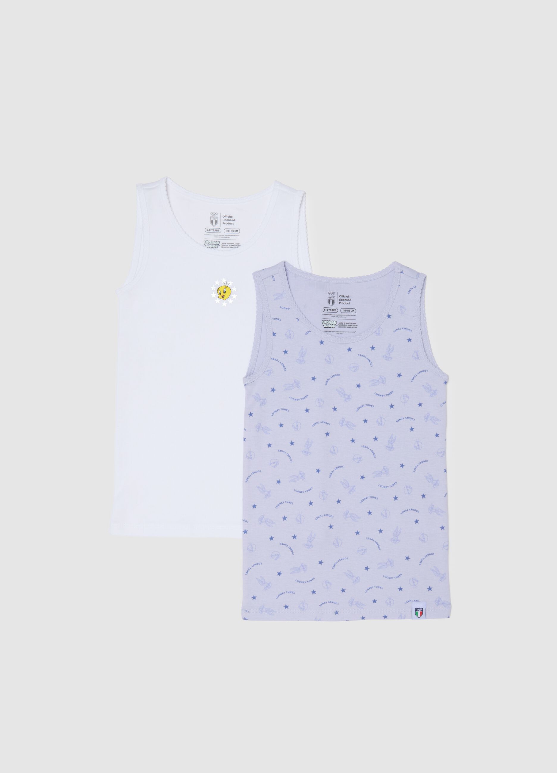 Bipack di canottiere da bambina in puro cotone Looney Tunes x Italia Team