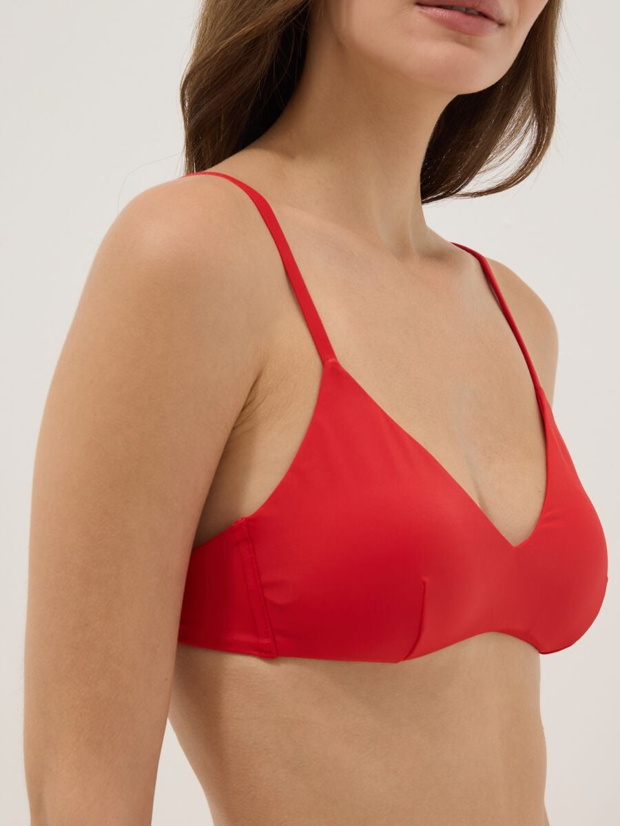 Top bikini rosso a triangolo in tessuto elasticizzato_3