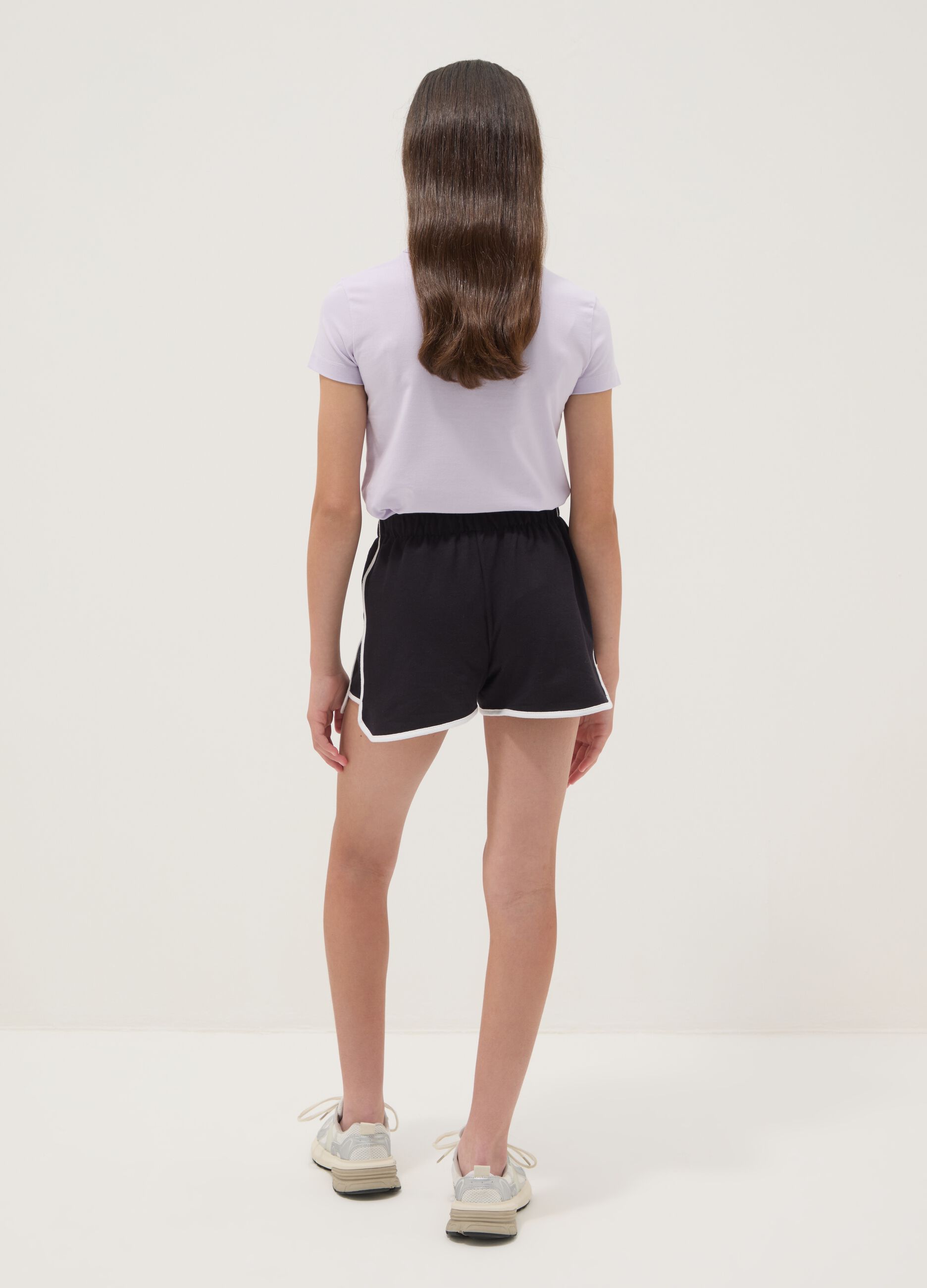 Black cotton-blend shorts with elasticated waist