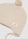 Cappellino beige melange in maglia con pon pon_2