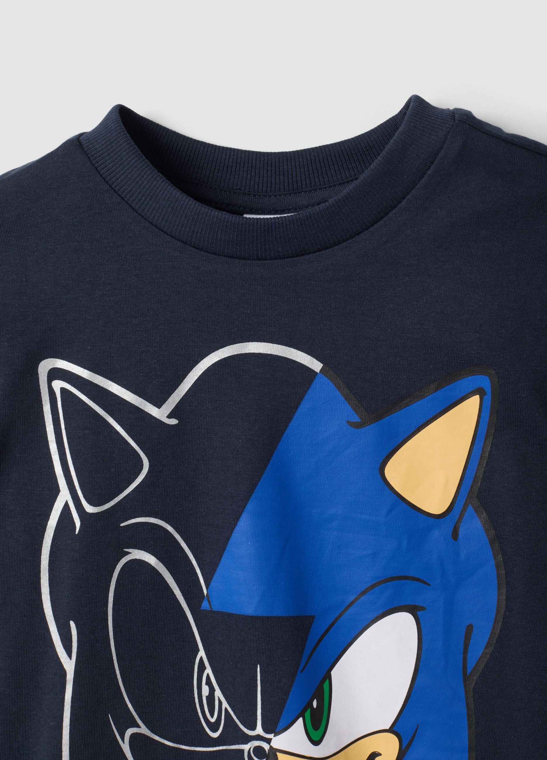 Blue pure cotton crew-neck Sonic T-shirt for boys