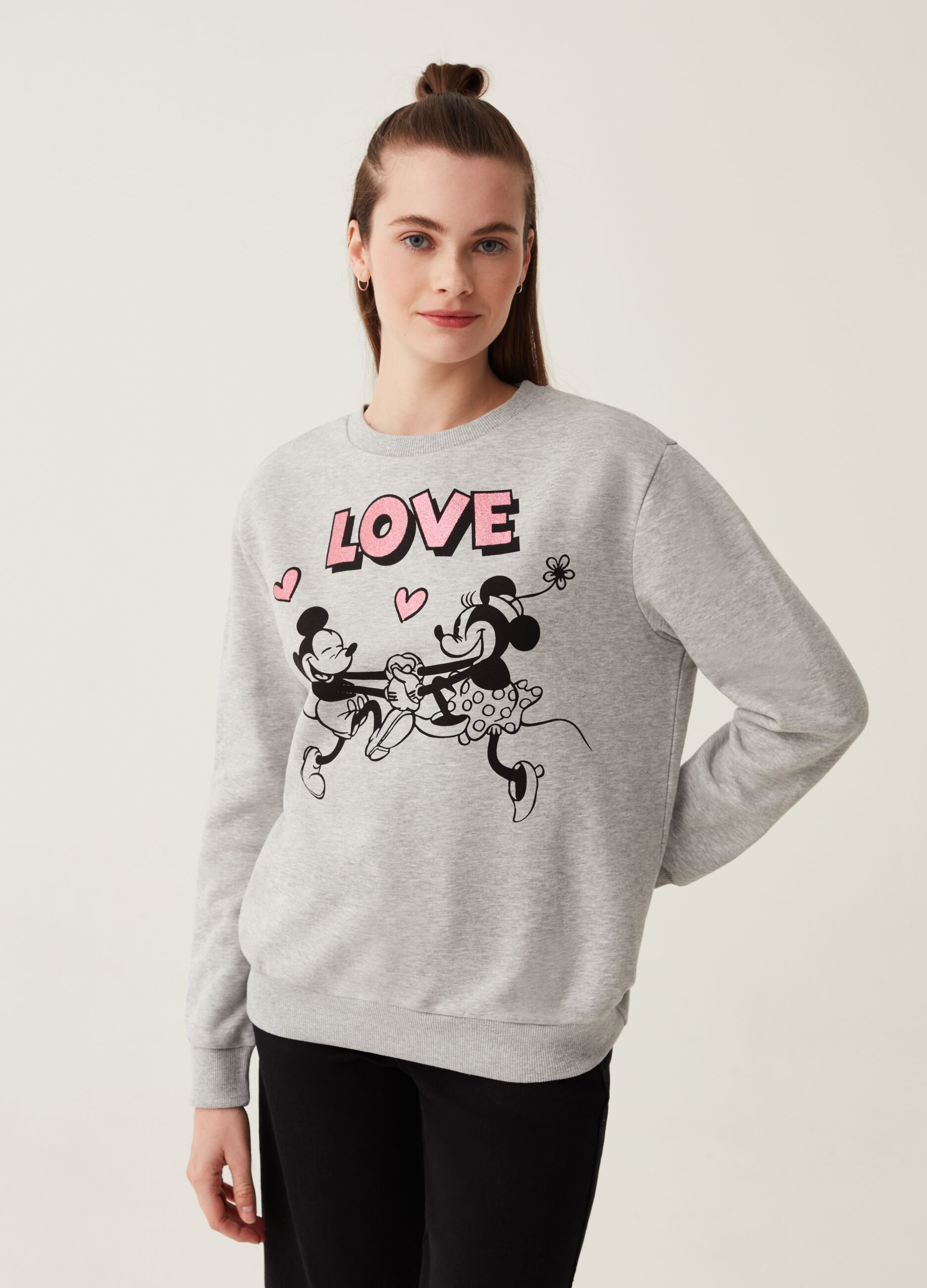 Felpa girocollo con stampa Minnie e Topolino Grigio melange DISNEY