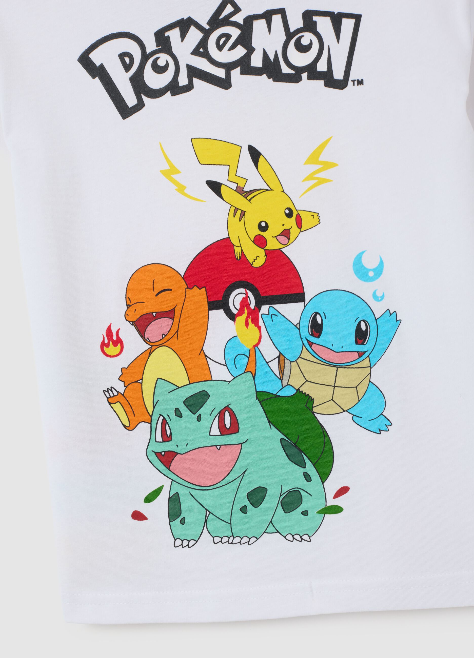 T-shirt da bambino in puro cotone bianca regular fit con stampa Pokémon