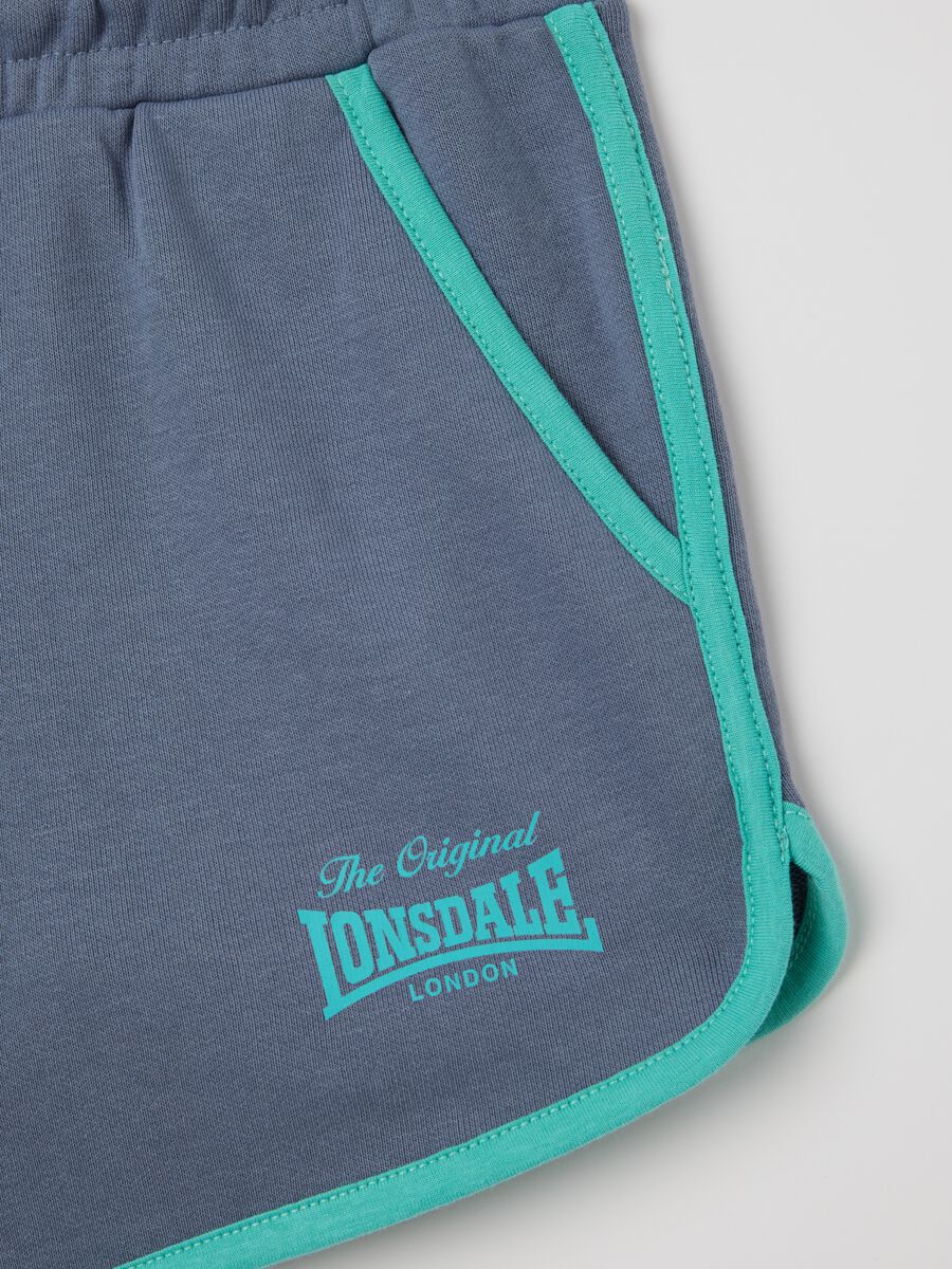 Blue fleece shorts with drawstring and logo print_5