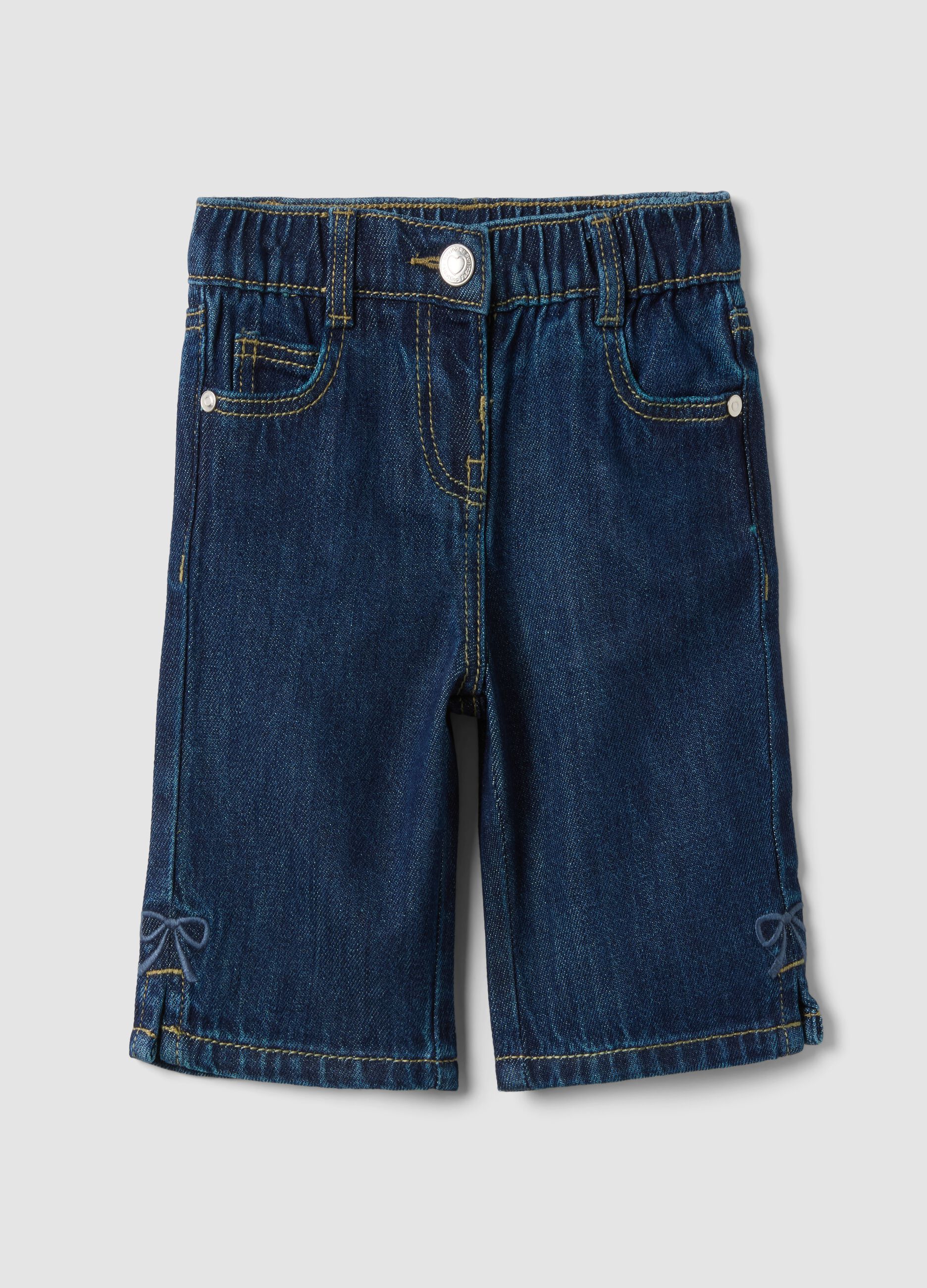 Blue denim wide-leg trousers in cotton and viscose blend for baby girl