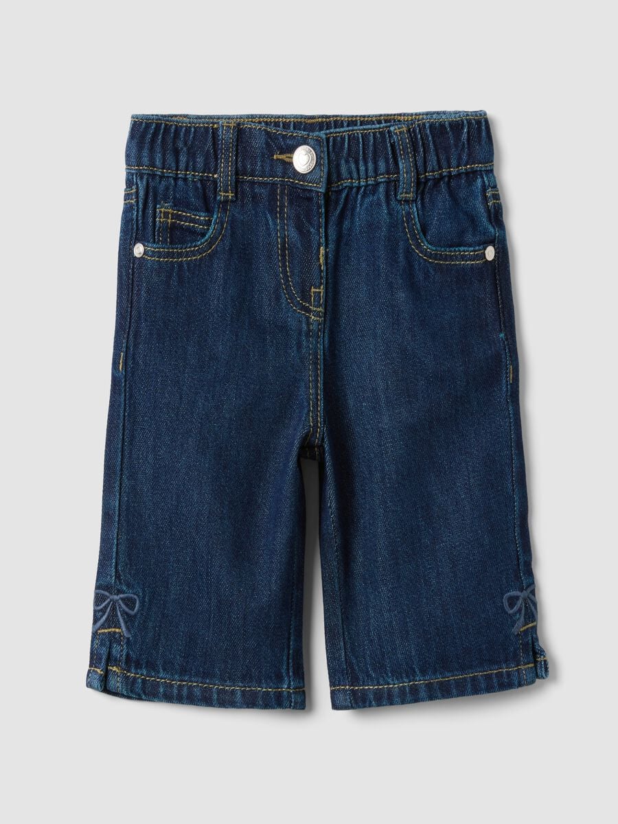 Pantaloni denim blu in misto cotone e viscosa wide leg per neonata_0