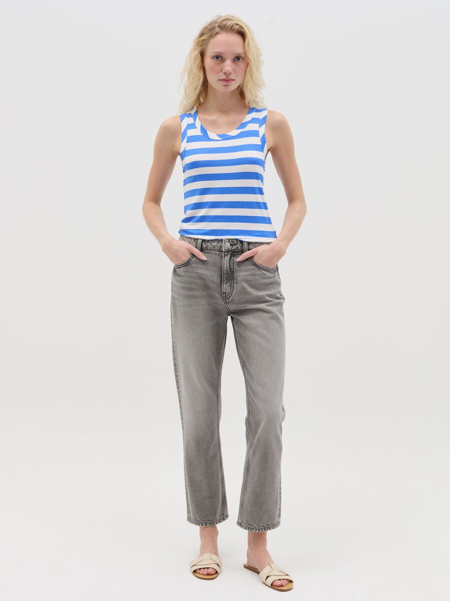Blue and white striped tank top in stretch viscose_1