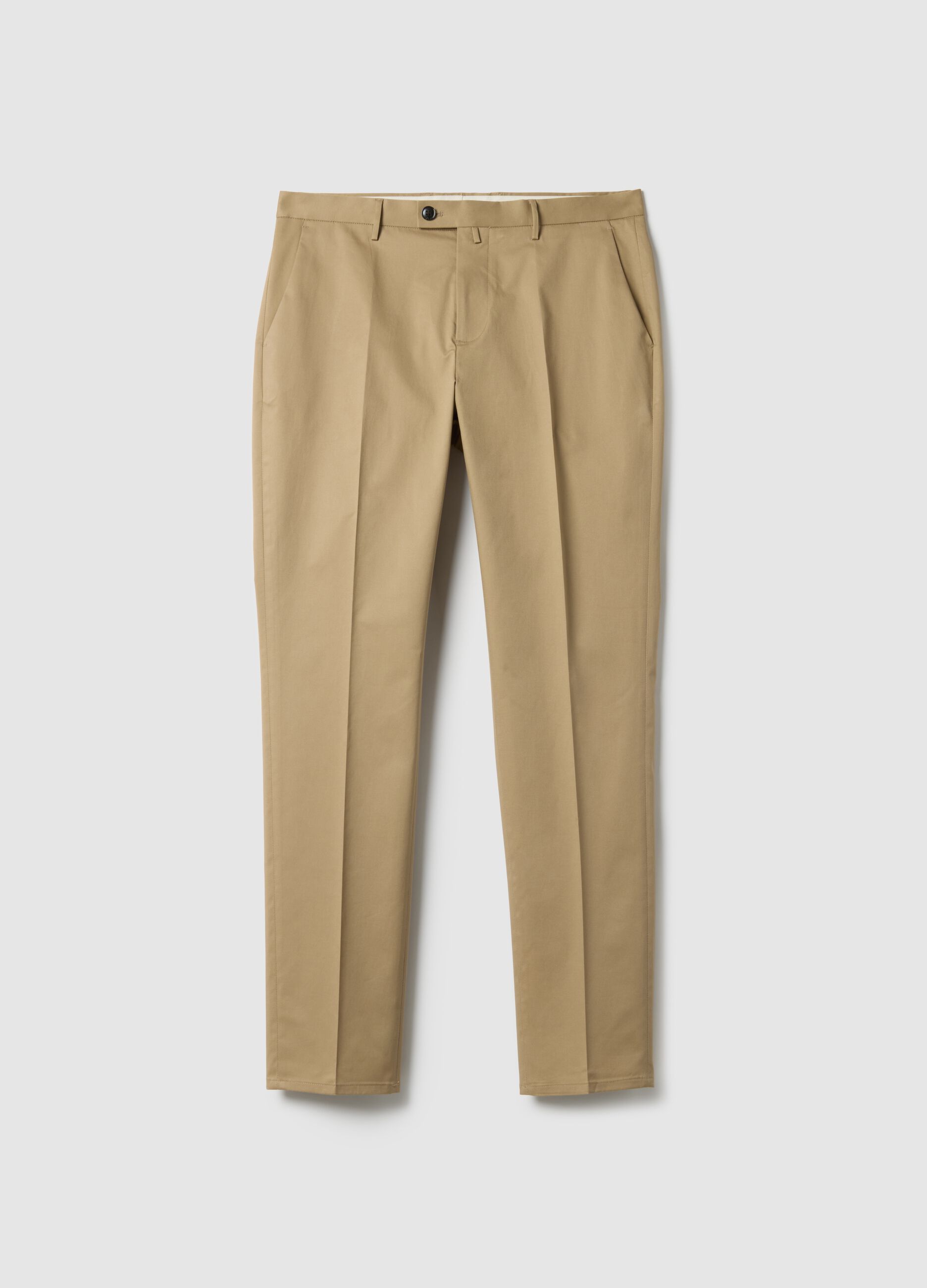 Beige Stretch Cotton Trousers Regular Fit