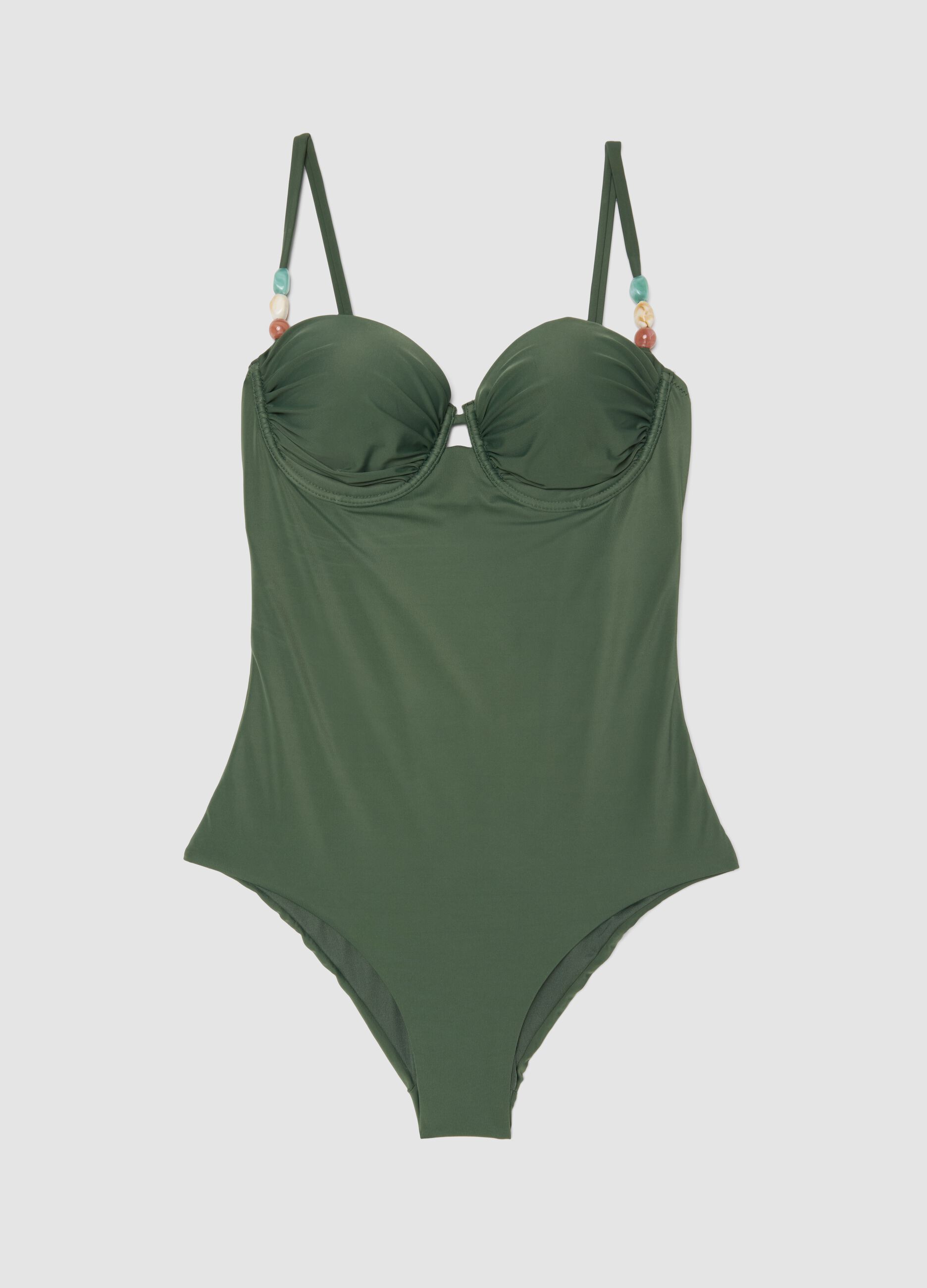 Green stretch swimsuit with embellishments