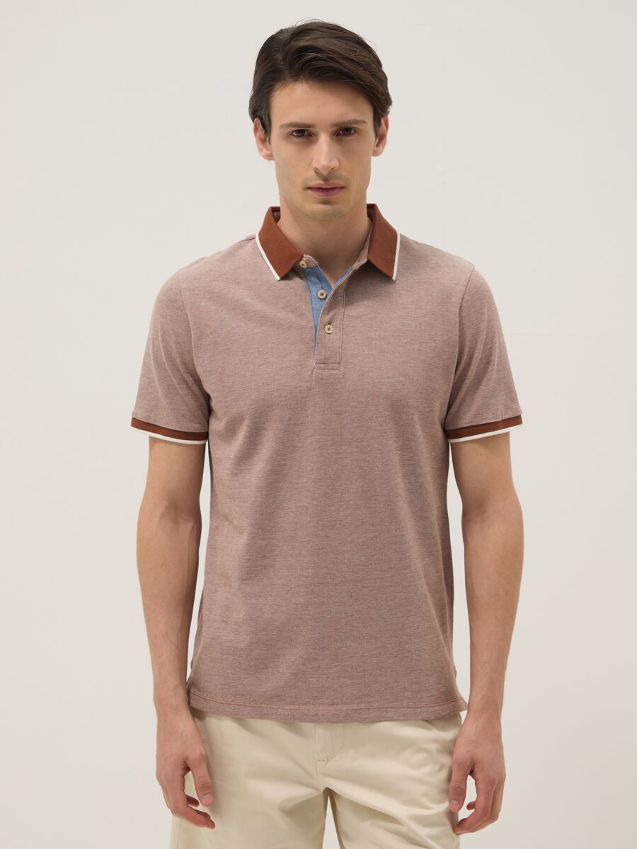 Brown pure cotton polo with classic collar_0