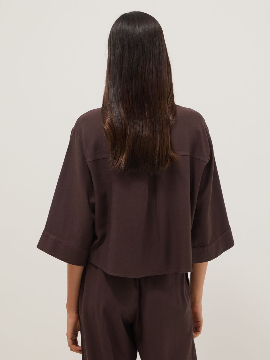 Brown viscose and linen blend shirt, regular fit_4