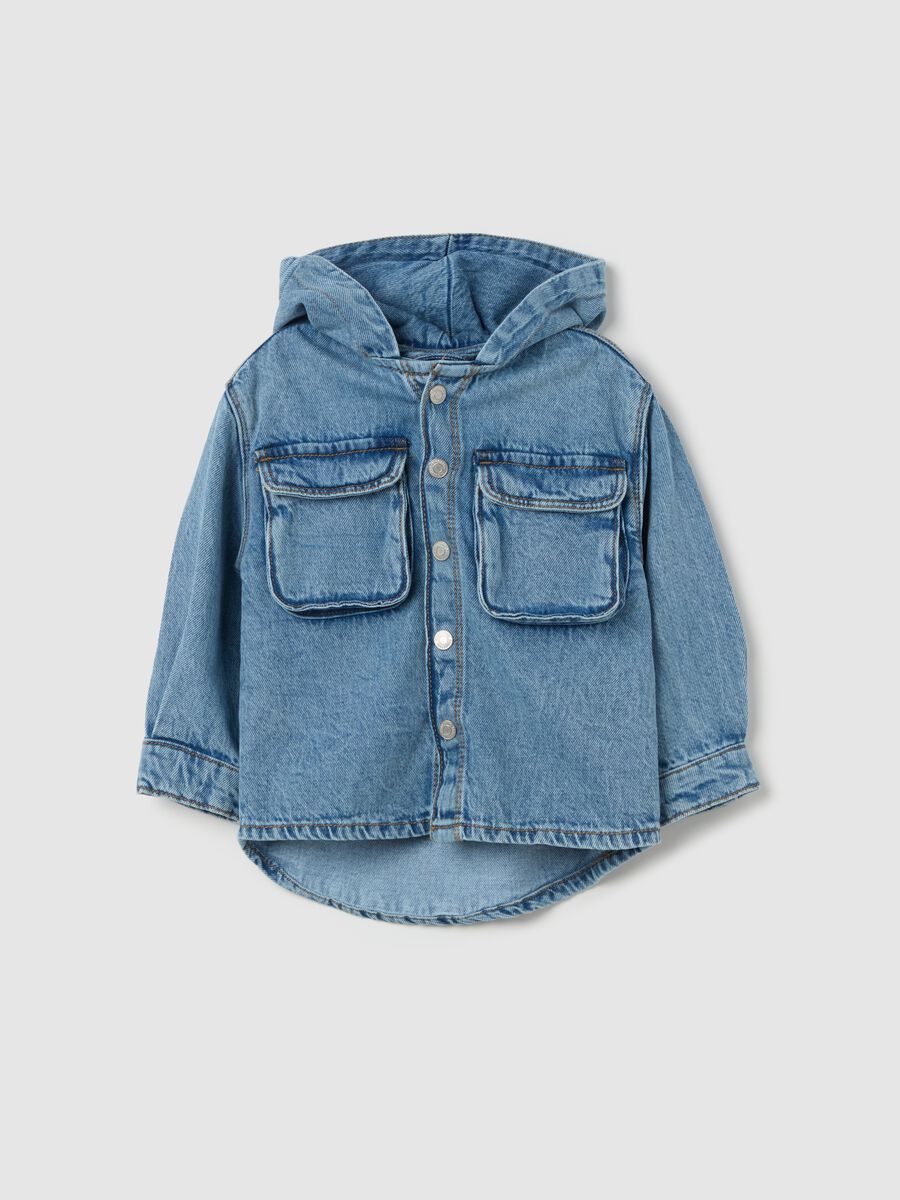 Denim shacket with hood_0