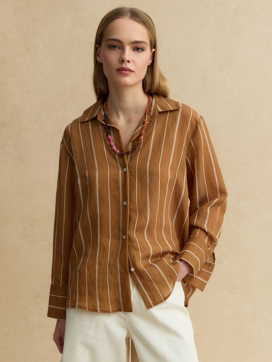 Camicia in misto lyocell a righe multicolor regular fit_0