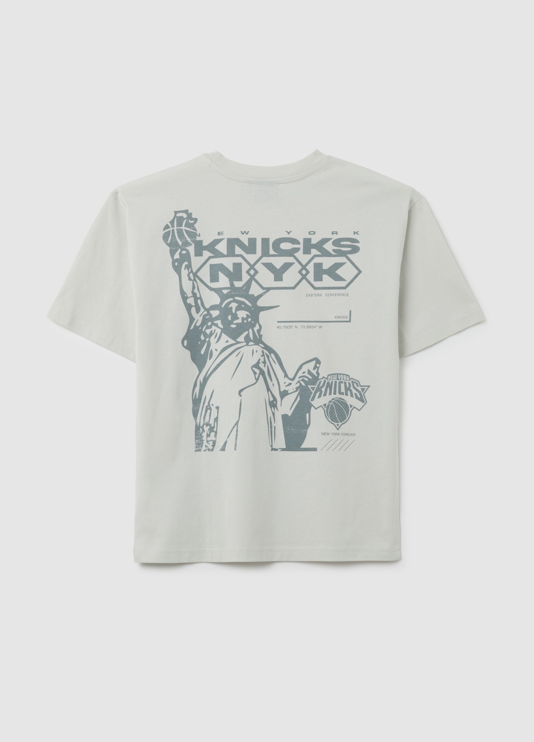 T-shirt da bambino in puro cotone grigia regular fit con stampa New York Knicks