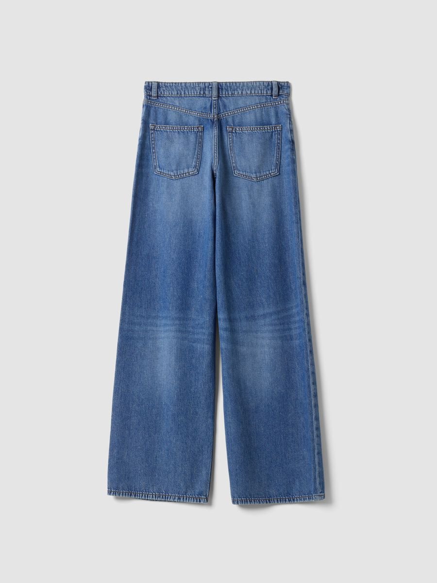 High-waisted wide-leg blue jeans in pure cotton_6