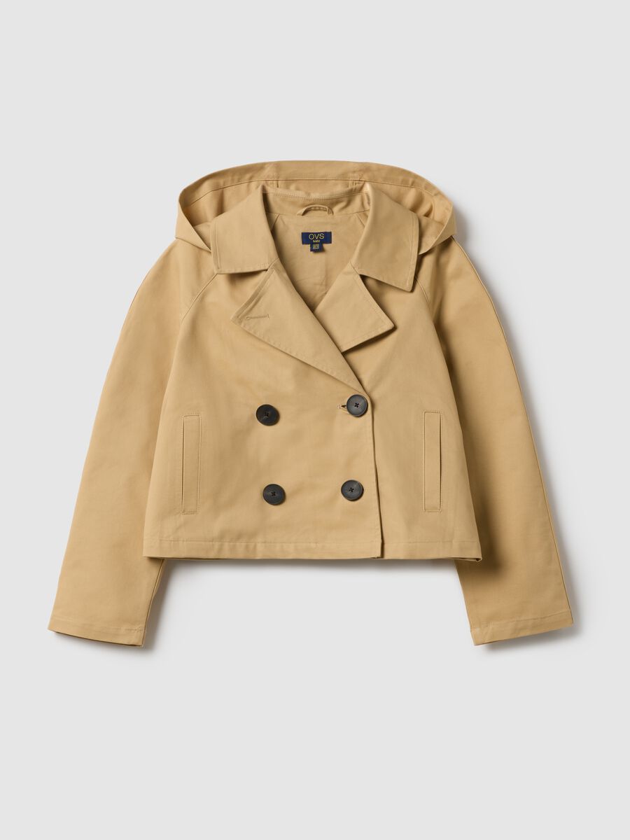 Girl's beige pure cotton jacket with hood, regular fit_3