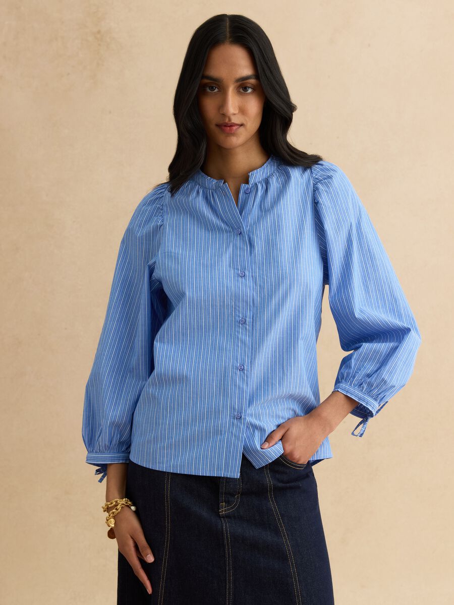 Multicolour striped pure cotton shirt with regular fit and Mandarin collar_3