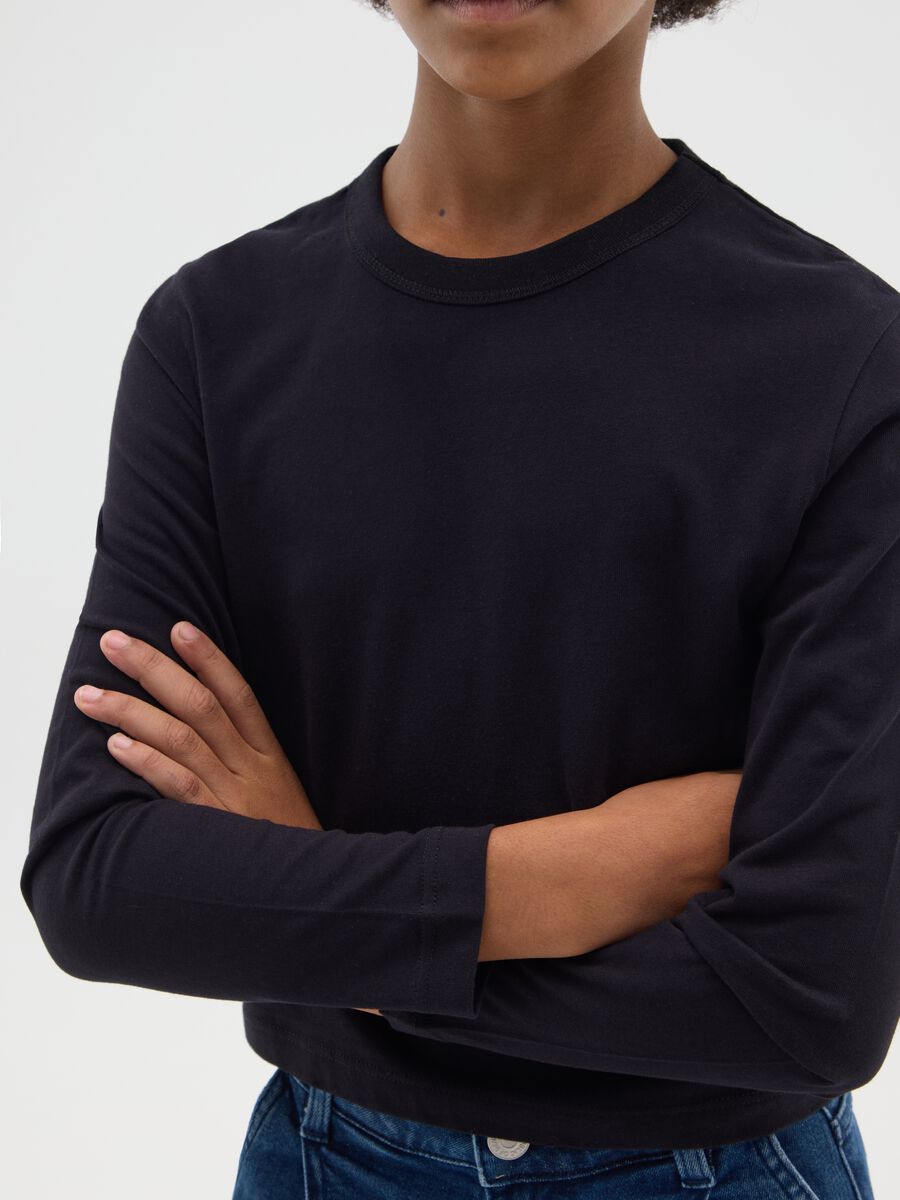 Girls' Black Pure Cotton Regular Fit T-shirt_2