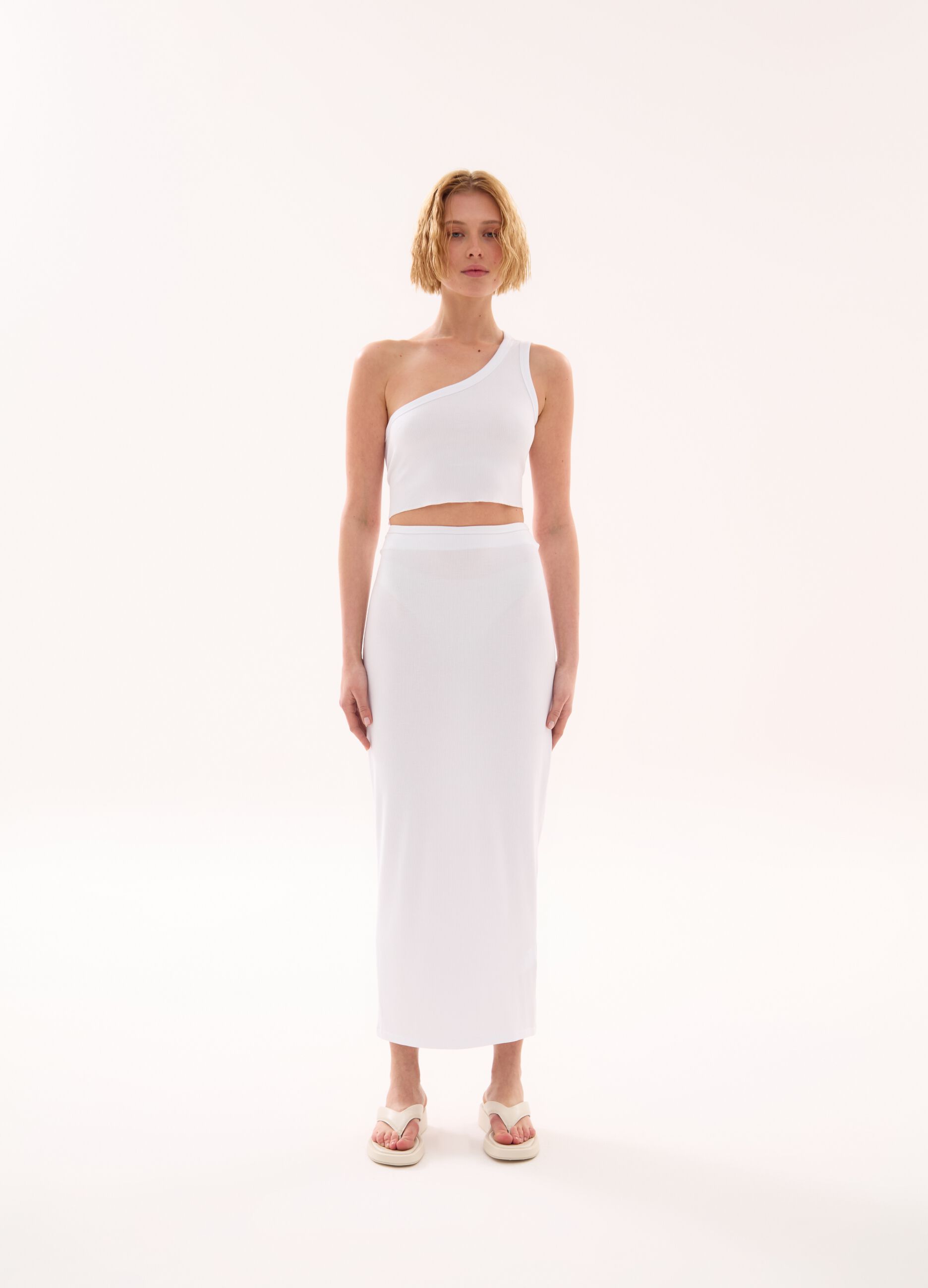 One-Shoulder Backless Tank White