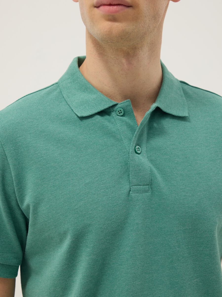 Green pure cotton short-sleeve polo shirt, regular fit_3