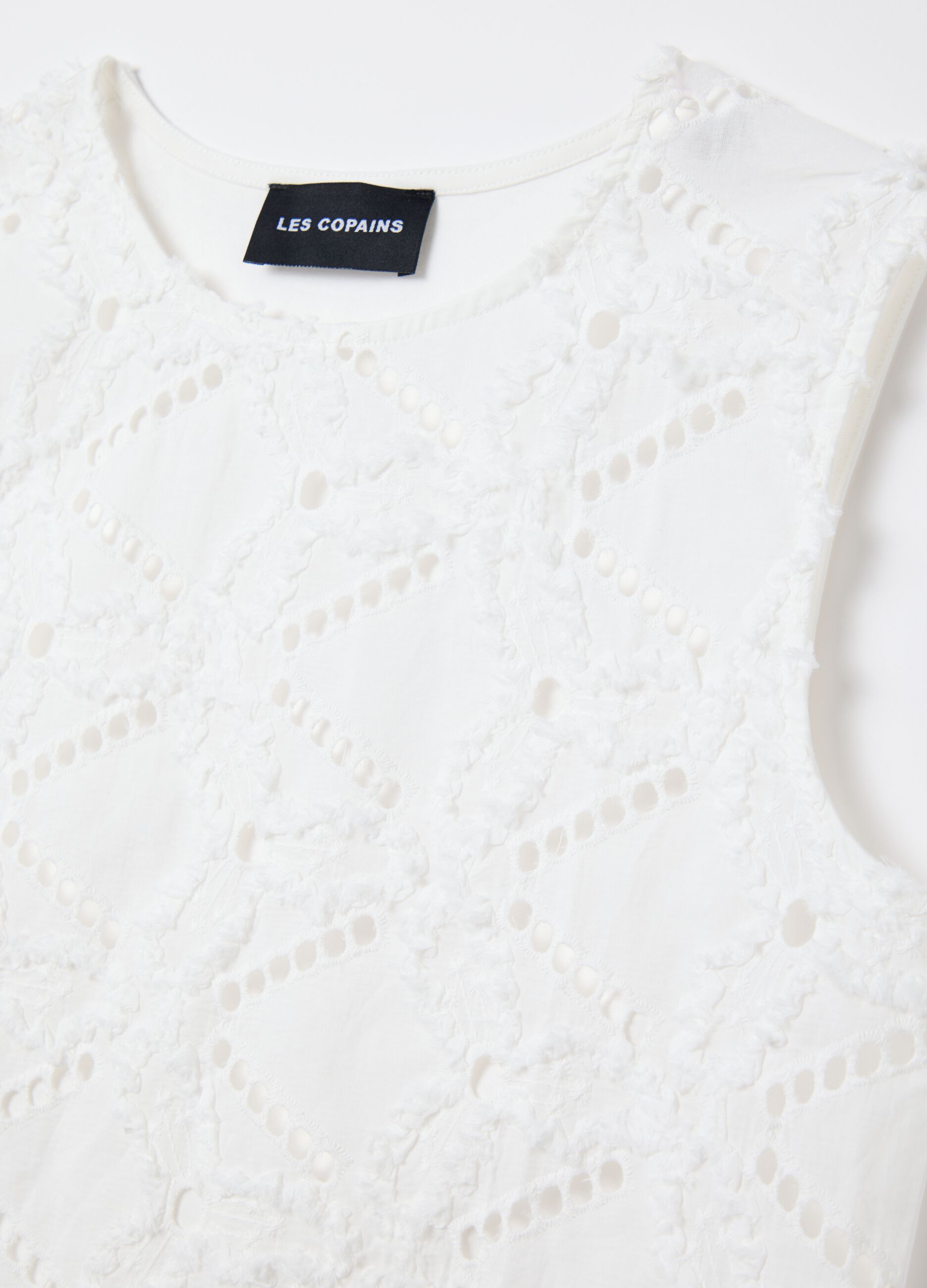 Top in sangallo bianco in cotone