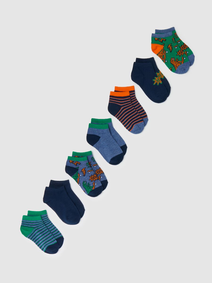 Seven-pair pack stretch shoe liners with stripes and dinosaurs_0