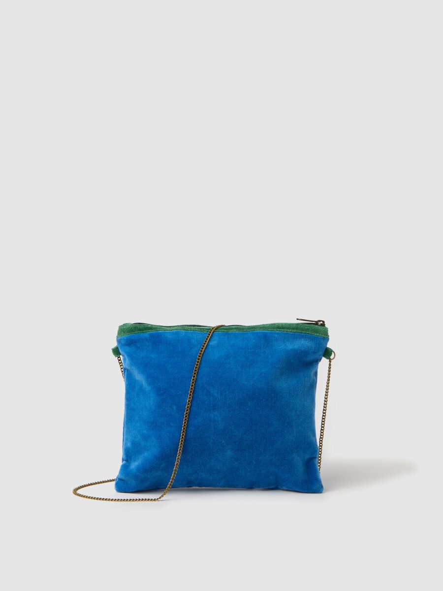 Blue velvet bag with shoulder strap_1